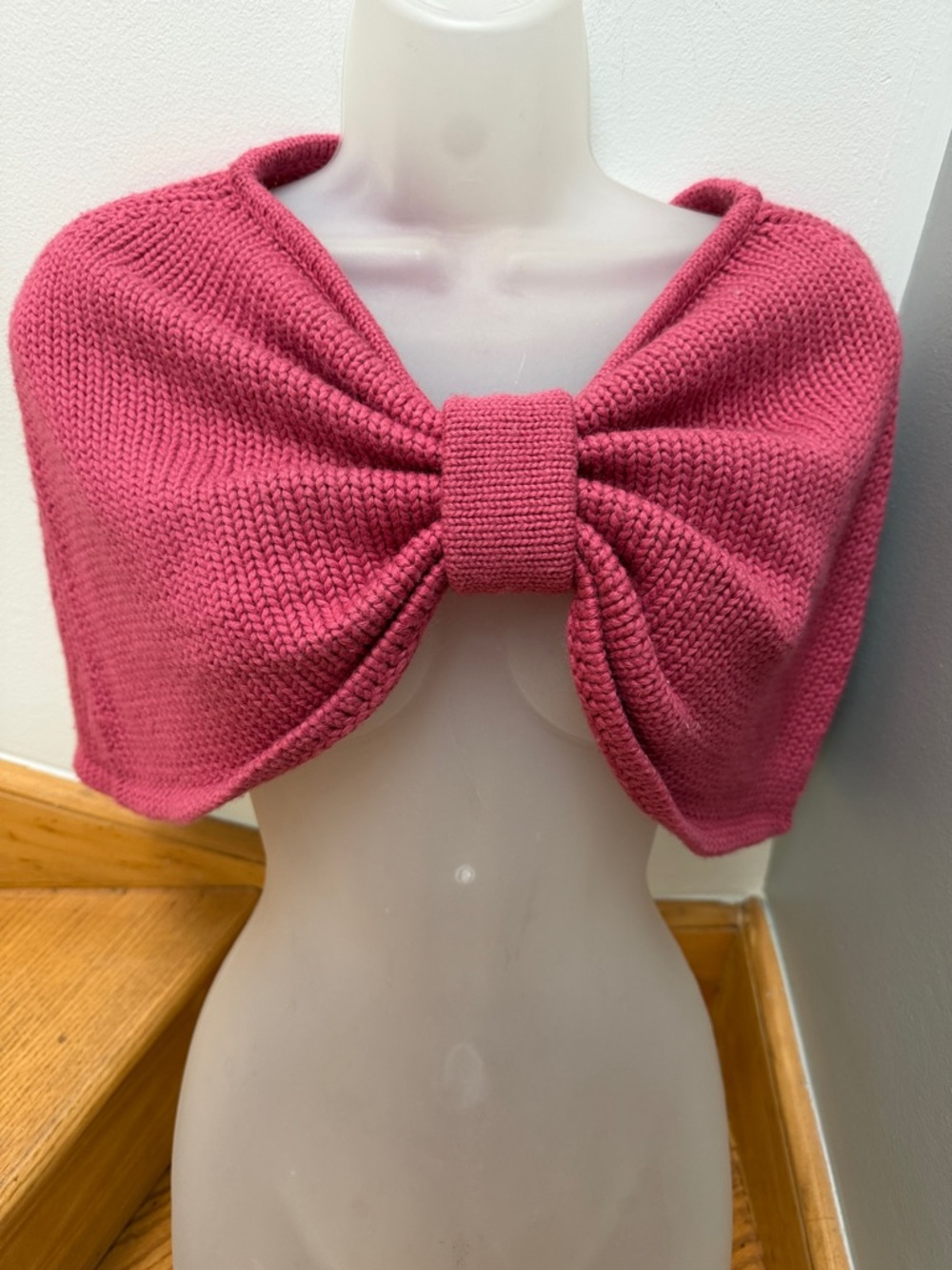 Odille Anthropologie Pink Knit Bow Shrug Scarf Cape Wool Blend One Size
